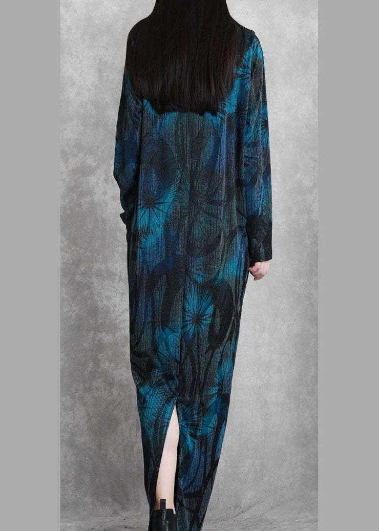 Beautiful blue print dresses v neck asymmetric Plus Size Dresses - bagstylebliss