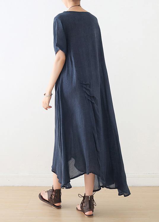Beautiful blue Cinched cotton Tunics asymmetric long summer Dress - bagstylebliss
