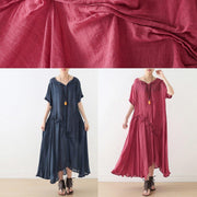 Beautiful blue Cinched cotton Tunics asymmetric long summer Dress - bagstylebliss