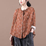 Beautiful brown print top silhouette o neck Button Down Dresses blouses - bagstylebliss