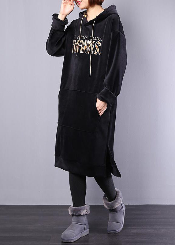 Beautiful cotton Wardrobes Pakistani Hoodie Drawstring Letter Fleece Loose Midi Dress