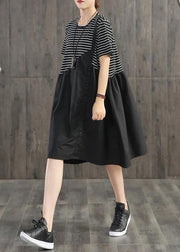 Beautiful cotton clothes Boho Stripes Spliced Round Collar Casual Dress - bagstylebliss