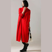 Beautiful cotton dress 2024 high neck Inspiration red long Dress front open