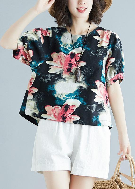 Beautiful floral cotton tunic pattern short sleeve daily summer shirt - bagstylebliss