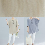 Beautiful gray striped cotton clothes For Women Batwing Sleeve loose summer blouse - bagstylebliss