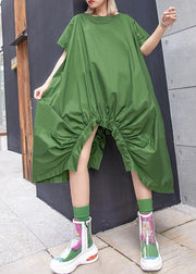 Beautiful green Cotton dresses o neck asymmetric Knee summer Dresses - bagstylebliss