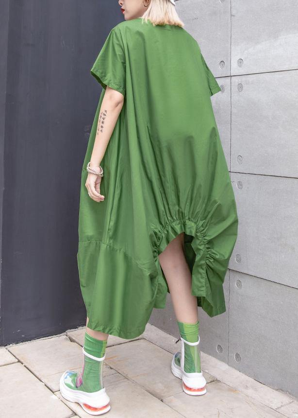 Beautiful green Cotton dresses o neck asymmetric Knee summer Dresses - bagstylebliss