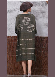 Beautiful green prints linen Tunic side open Plus Size Clothing summer Dress - bagstylebliss