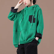 Beautiful green thick tops women blouses hooded patchwork oversized  shirts - bagstylebliss