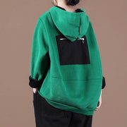 Beautiful green thick tops women blouses hooded patchwork oversized  shirts - bagstylebliss