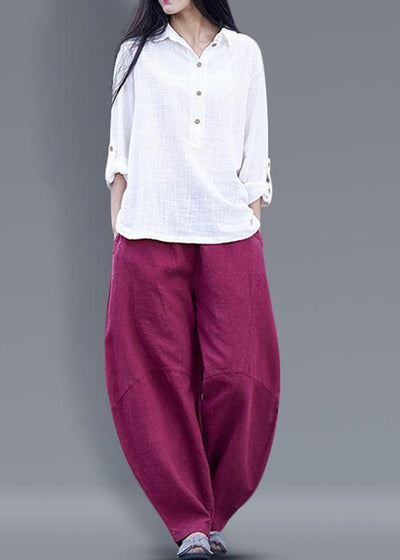 Beautiful harem pants cotton Boho Work Outfits burgundy long pants - bagstylebliss
