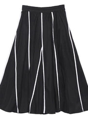 Beautiful high waist cotton asymmetric striped Long Shirts design black long Dresses - bagstylebliss