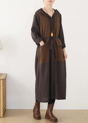 Beautiful hooded Plus Size striped trench coat chocolate cotton women coats - bagstylebliss