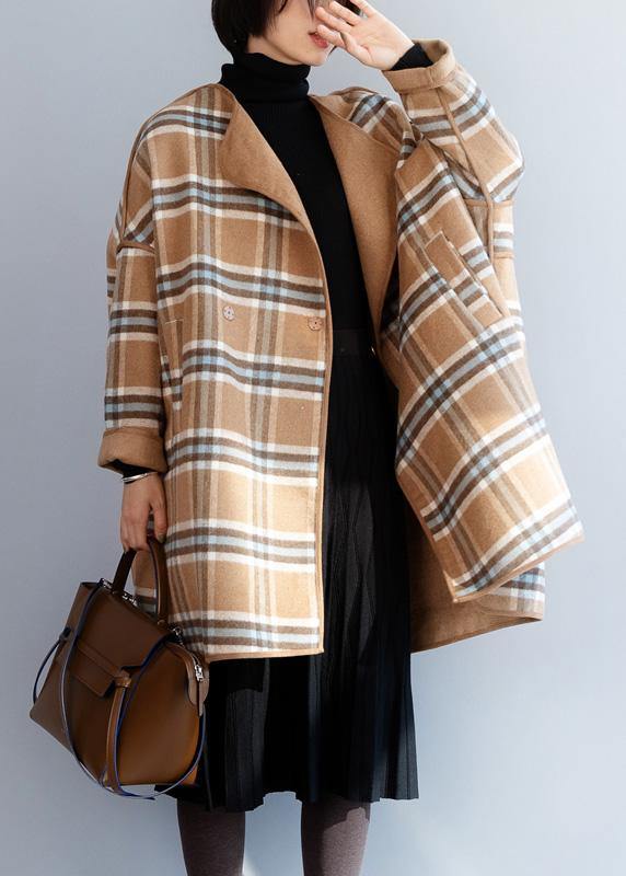 Beautiful khaki plaid Fashion clothes For Women Neckline o neck winter coat - bagstylebliss