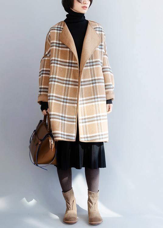 Beautiful khaki plaid Fashion clothes For Women Neckline o neck winter coat - bagstylebliss