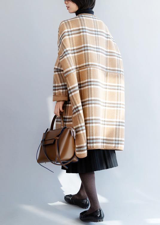 Beautiful khaki plaid Fashion clothes For Women Neckline o neck winter coat - bagstylebliss