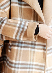 Beautiful khaki plaid Fashion clothes For Women Neckline o neck winter coat - bagstylebliss