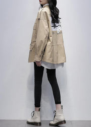 Beautiful khaki print Plus Size tunic pattern Wardrobes stand collar pockets women coats - bagstylebliss