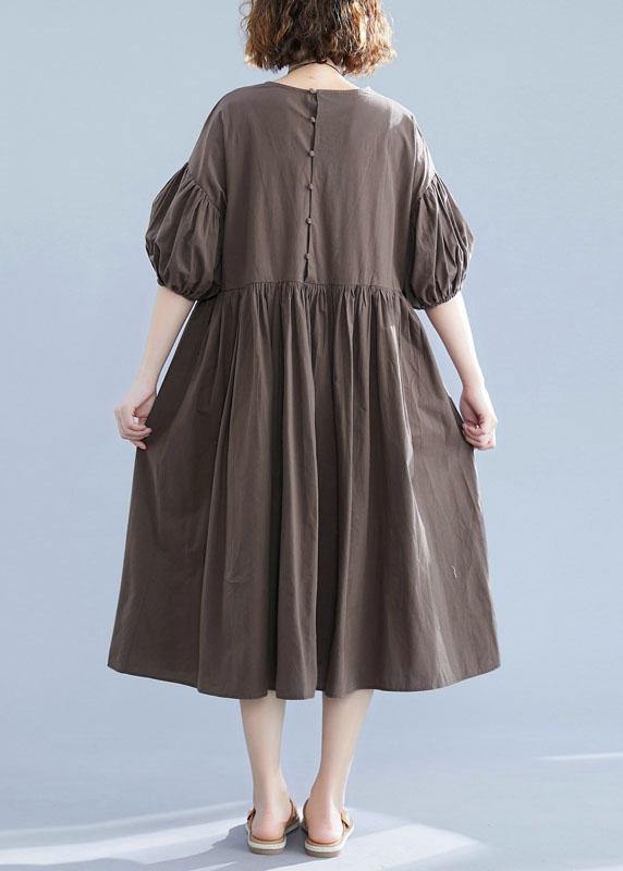 Beautiful lantern sleeve cotton quilting clothes Shape dark khaki o neck Plus Size Dress summer - bagstylebliss