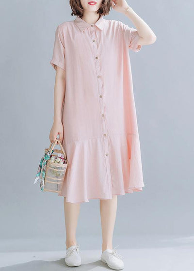 Beautiful lapel Ruffles dress for women Tutorials light pink Dresses - bagstylebliss