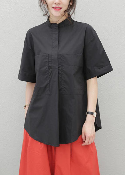 Beautiful lapel pockets cotton tops Tutorials black blouses - bagstylebliss
