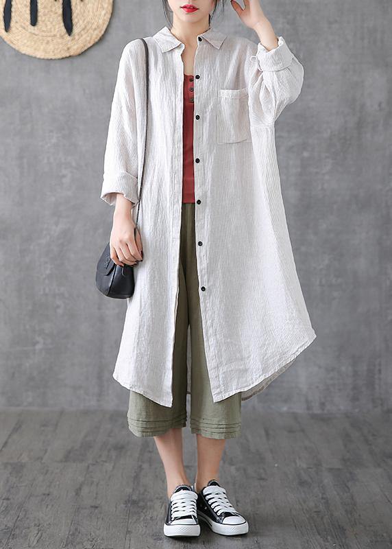 Beautiful lapel pockets linen clothes Photography gray striped Dress - bagstylebliss