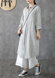 Beautiful lapel pockets linen clothes Photography gray striped Dress - bagstylebliss