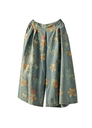 Beautiful light Blue elastic waist Pockets Print Cotton wide leg Pants Spring