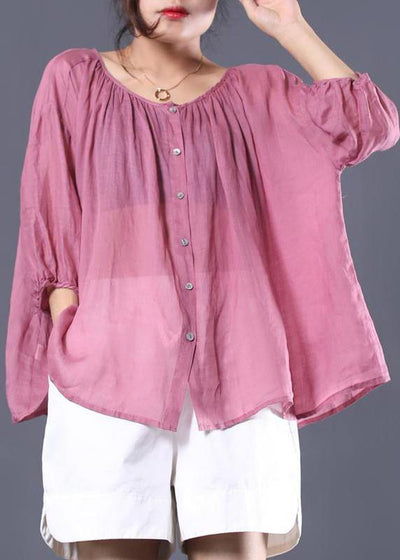 Beautiful linen tunic top Fashion Single Breasted Casual Batwing Sleeve Blouse - bagstylebliss