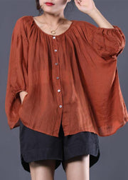 Beautiful linen tunic top Fashion Single Breasted Casual Batwing Sleeve Blouse - bagstylebliss