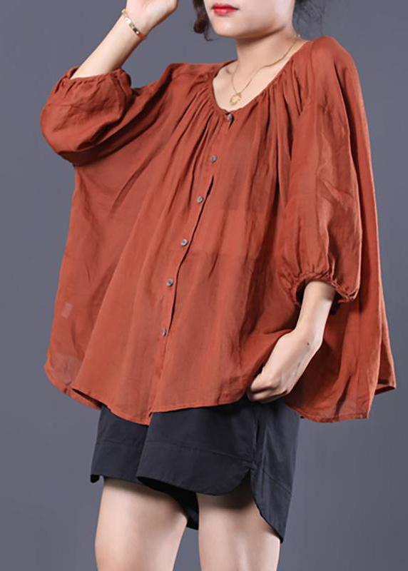 Beautiful linen tunic top Fashion Single Breasted Casual Batwing Sleeve Blouse - bagstylebliss