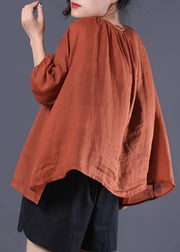 Beautiful linen tunic top Fashion Single Breasted Casual Batwing Sleeve Blouse - bagstylebliss