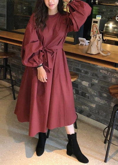 Beautiful o neck Batwing Sleeve cotton spring Tunics Photography red long Dresses - bagstylebliss