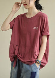 Beautiful o neck Letter cotton shirts Fashion Ideas red top - bagstylebliss