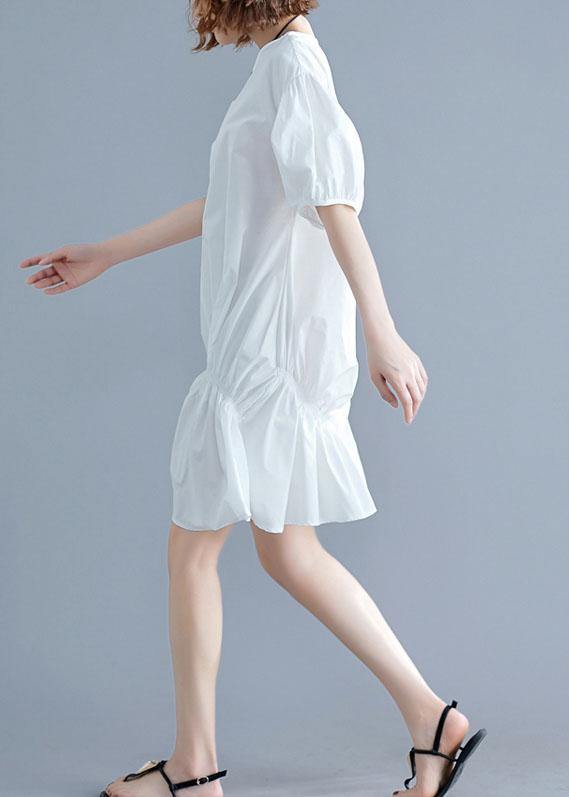 Beautiful o neck lantern sleeve Cotton pattern white Dresses - bagstylebliss