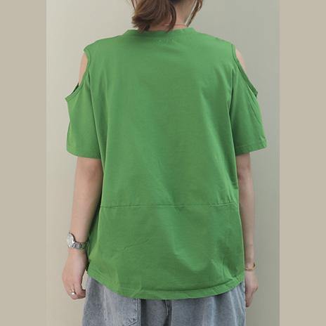 Beautiful o neck off the shoulder cotton Blouse design green print tops - bagstylebliss