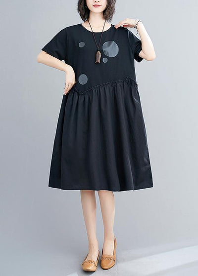 Beautiful o neck patchwork Cotton summer Tunic Catwalk black Dress - bagstylebliss