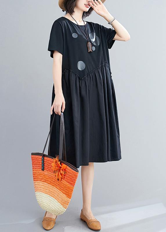 Beautiful o neck patchwork Cotton summer Tunic Catwalk black Dress - bagstylebliss