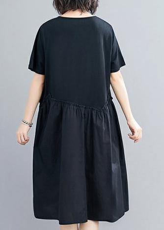 Beautiful o neck patchwork Cotton summer Tunic Catwalk black Dress - bagstylebliss