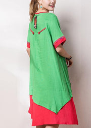 Beautiful o neck patchwork cotton linen quilting dresses Inspiration green embroidery Dress summer - bagstylebliss