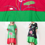 Beautiful o neck patchwork cotton linen quilting dresses Inspiration green embroidery Dress summer - bagstylebliss