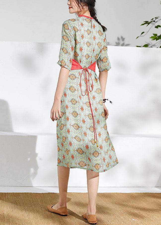 Beautiful o neck pockets linen dress Neckline floral Dresses - bagstylebliss