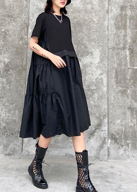 Beautiful o neck Cinched Cotton summer clothes For Women Shape black Dress - bagstylebliss