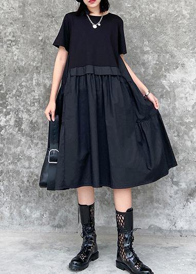 Beautiful o neck Cinched Cotton summer clothes For Women Shape black Dress - bagstylebliss