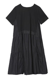 Beautiful o neck Cinched Cotton summer clothes For Women Shape black Dress - bagstylebliss