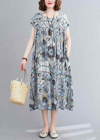 Beautiful o neck Cinched summer clothes Inspiration blue print Dresses - bagstylebliss