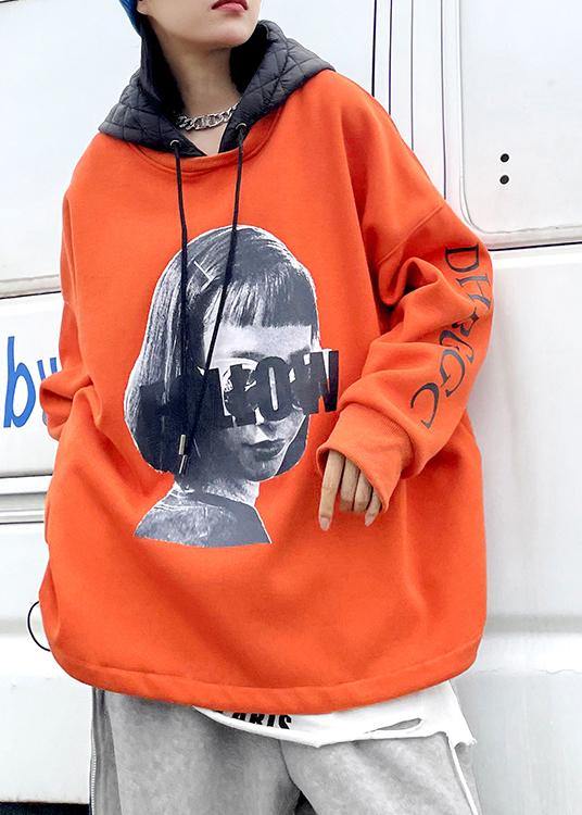 Beautiful orange Figure printing clothes For Women Tutorials hooded blouse - bagstylebliss