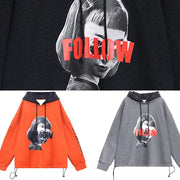 Beautiful orange Figure printing clothes For Women Tutorials hooded blouse - bagstylebliss