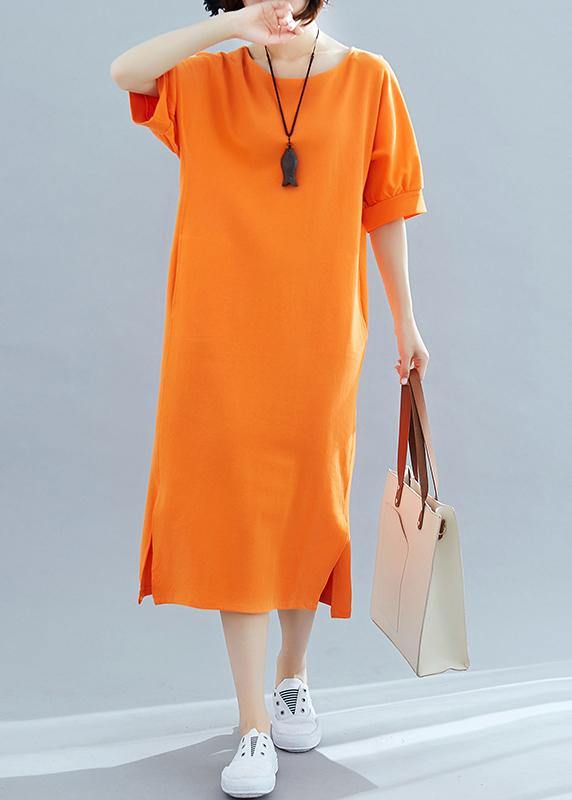 Beautiful orange cotton quilting clothes o neck side open A Line summer Dresses - bagstylebliss