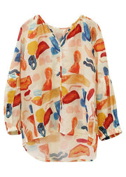 Beautiful orange print clothes v neck low high design summer blouse - bagstylebliss